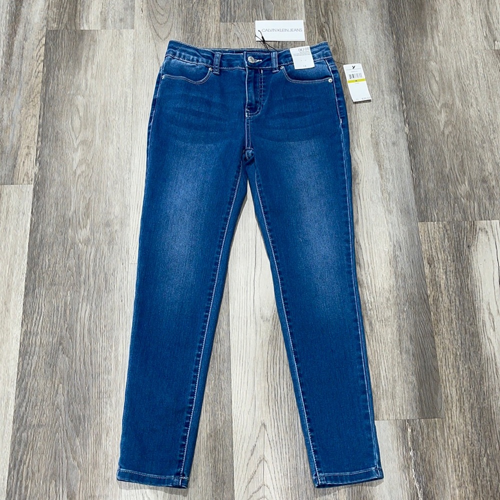 NWT Calvin Klein Jeans size 14 girl mid-rise skinny blue jeans
